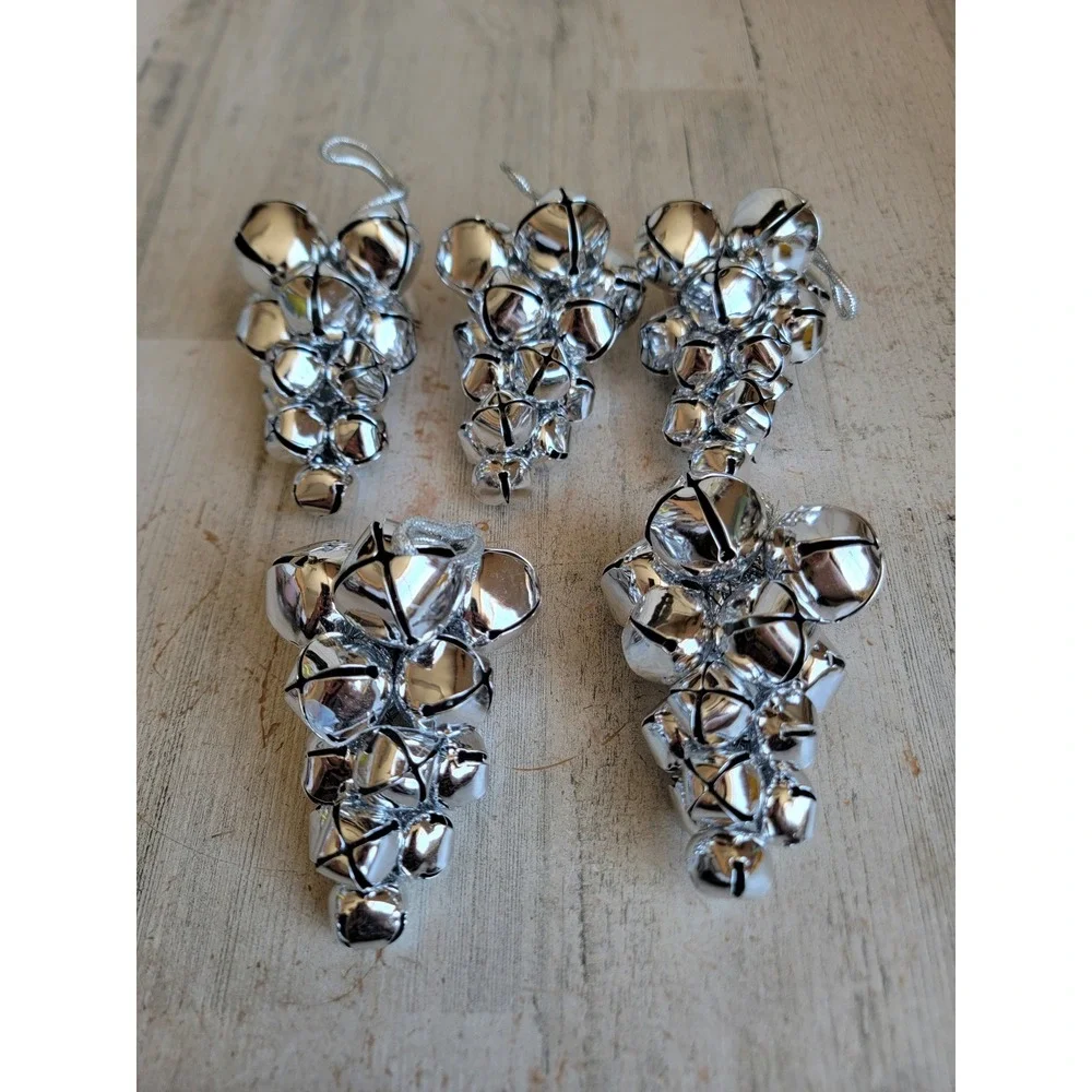 Pottery Barn silver grapevine Bell RARE ornament Xmas jingle unique set